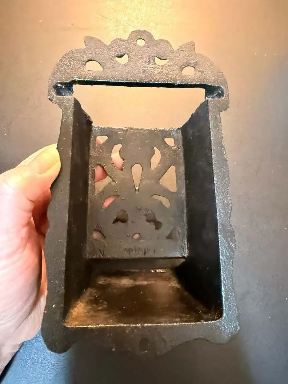 Vintage Ornate Cast Iron Wall Mount Matchbox Dispenser and Holder